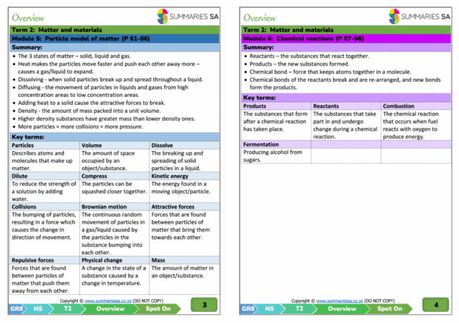 Grade 8 Natural Sciences Term 2 Summaries (Spot On)