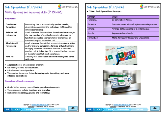 Grade 11 CAT Summaries Term 1 Computers poy life CAPS PDF | Summaries SA